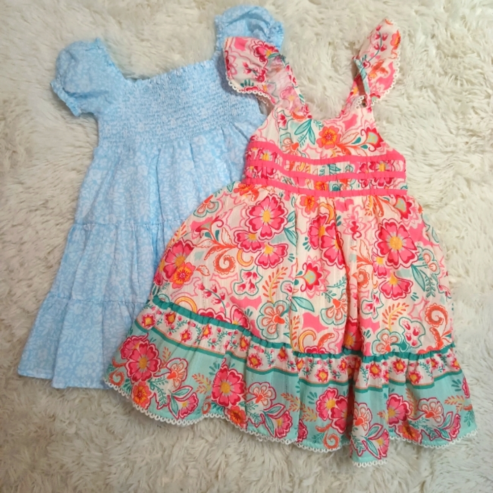 Floral Pink and Blue Kids Dress Set